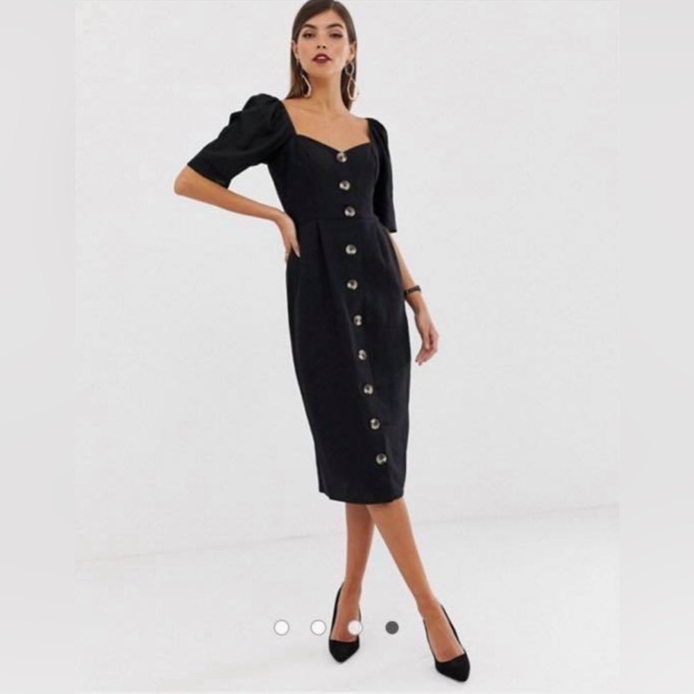 ASOS Black Linen Button Midi Dress - UK 8